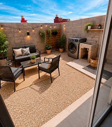 Patio amplio con área de lavado de la casa Modelo Brie